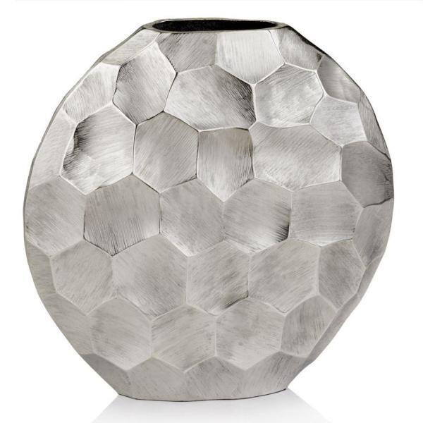 Rough Silver Facetado Round Metal Table Vase