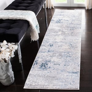 Amalfi Cream/Navy 2 ft. x 8 ft. Abstract Distressed Runner Rug