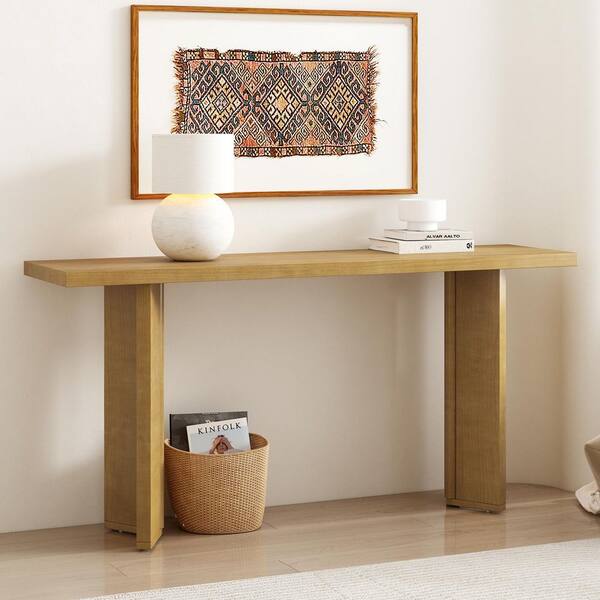 Harper & Bright Designs Natural 63 in. Rectangle Pine Wood Veneer ...