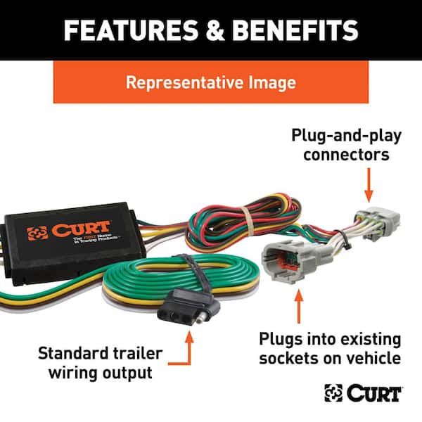 CURT Vehicle-Side Custom Vehicle Trailer Wiring Harness for Towing, 4-Pin Trailer  Wiring for Select Jeep Cherokee 55354