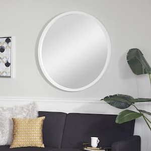 42 in. x 42 in. Round Framed White Wall Mirror