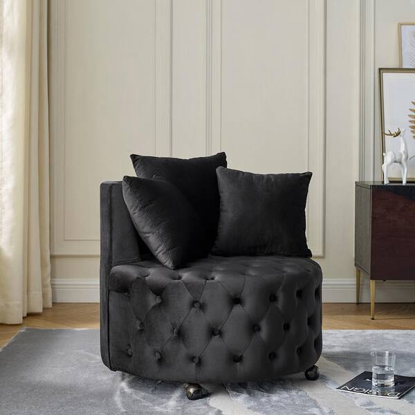 Benjara Black Velvet Handmade Tufted Accent Chair with Throw Pillow  BM286569 - The Home Depot