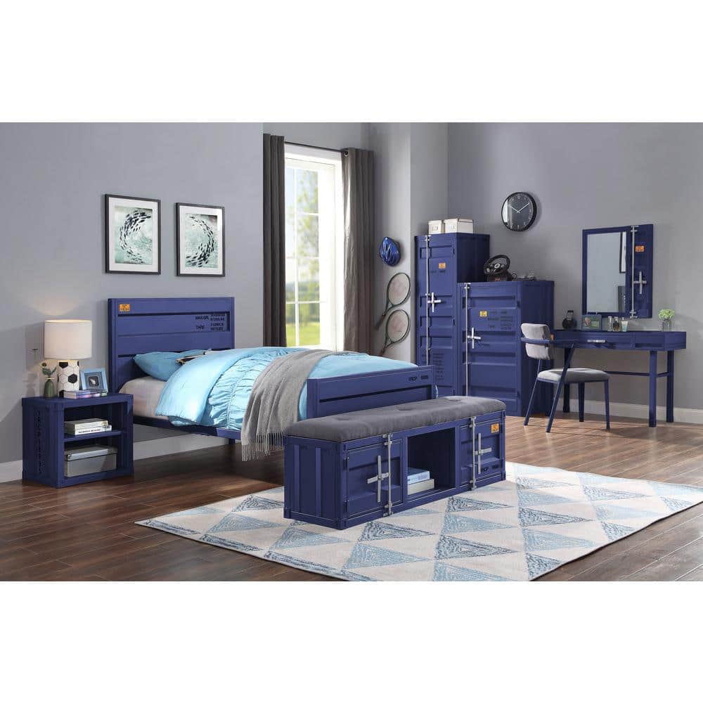 Mission-Inspired Blue Full Bed with Wood & Metal Frame