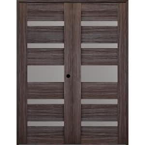 Gina 56 in. x 84 in. Left Hand Active 5-Lite Gray Oak Wood Composite Double Prehung Interior Door