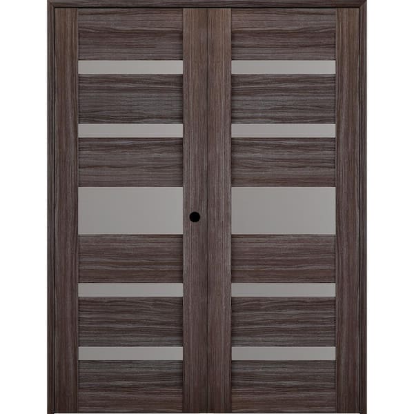 Belldinni Gina 56 in. x 84 in. Left Hand Active 5-Lite Gray Oak Wood Composite Double Prehung Interior Door