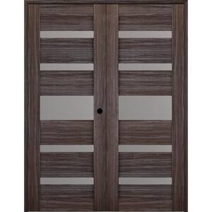Gina 72 in. x 84 in. Left Hand Active 5-Lite Gray Oak Wood Composite Double Prehung Interior Door