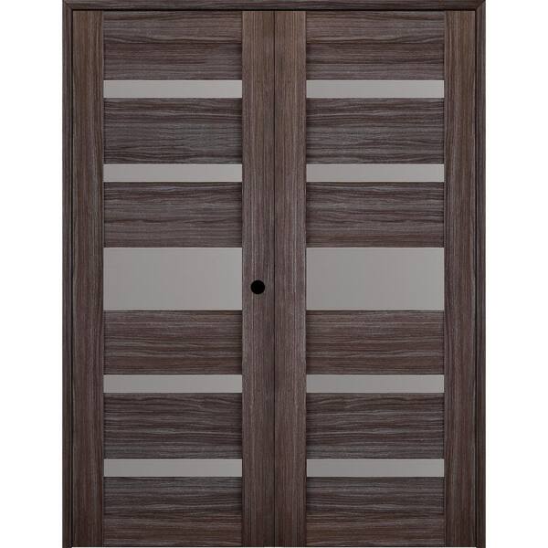 Belldinni Gina 72 in. x 84 in. Left Hand Active 5-Lite Gray Oak Wood Composite Double Prehung Interior Door