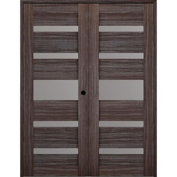 Belldinni Gina 64 in. x 96 in. Left Hand Active 5-Lite Gray Oak Wood Composite Double Prehung Interior Door