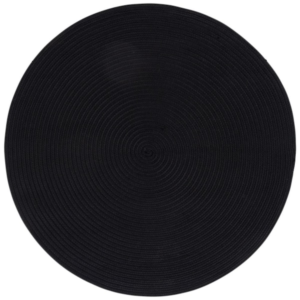 SAFAVIEH Braided Black 4 ft. x 4 ft. Machine Washable Solid Color Gradient Round Area Rug