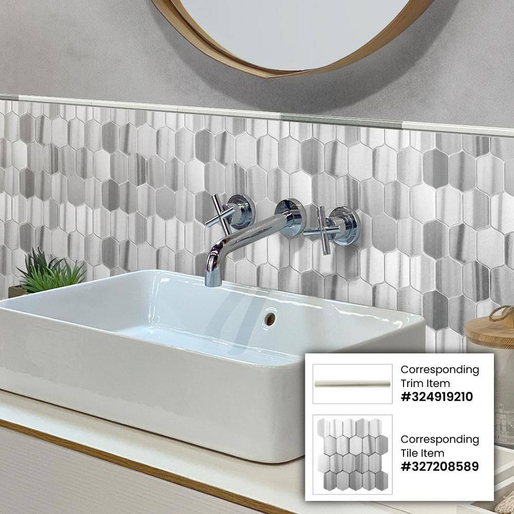 Cloud Gray Polished Marble Hexagon Mosaic Tile 12x13