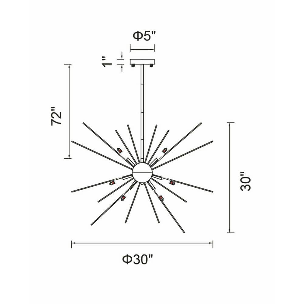 Savannah 30" Black Sputnik Modern Chandelier with Golden Touch