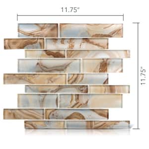 Myst Qanyon Blue/Tan/Brown 11-3/4 in. x 11-3/4 in. Glossy Smooth Glass Mosaic Tile (4.8 sq. ft./Case)