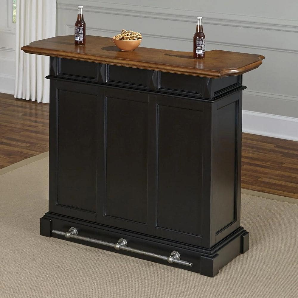 Americana Black and Oak Hardwood Bar with Adjustable Shelves