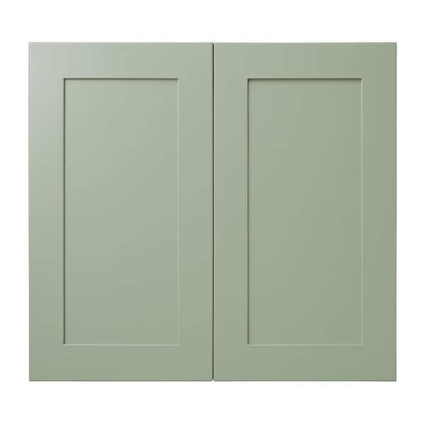 Shaker Assembled 36 in. x 24 in. x 24 in. Wall Cabinet with 2-Door in Jade Green
