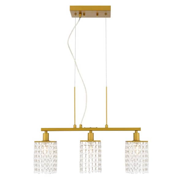 Timeless Home Tabitha 4.7 in. W x 8.9 in. H 3-Light Brass and Clear Pendant