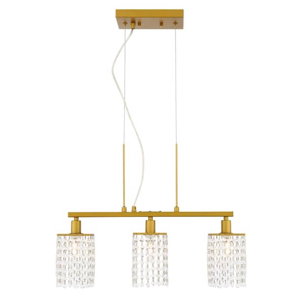 Unbranded Timeless Home Tabitha 4.7 in. W x 8.9 in. H 3-Light Brass and Clear Pendant