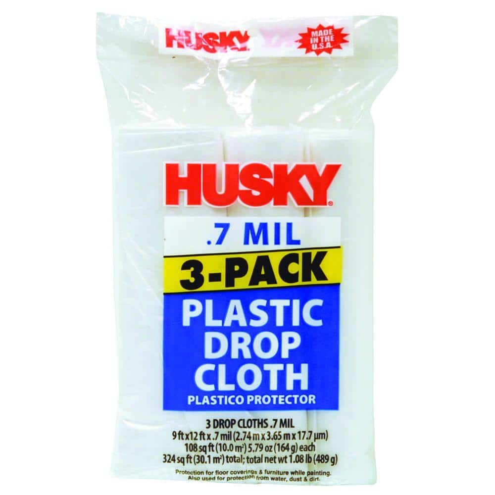 HUSKY 9 ft. x 12 ft. 0.7 mil Drop Cloth (3-Pack) DCHK-07-3