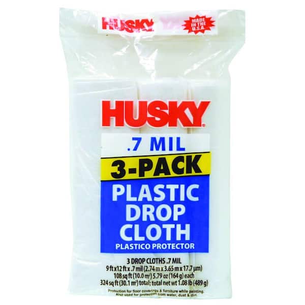 HUSKY 9 ft. x 12 ft. 0.7 mil Drop Cloth (3-Pack)