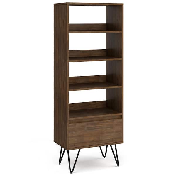 Simpli Home Chase 63.8 in. H Rustic Natural Aged Brown Solid Acacia Wood 4-Shelf Tall Bookcase