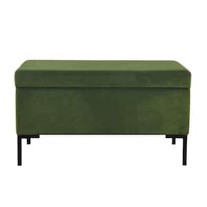 Medium Green Velvet Storage Bench with Metal Leg 17.5 in. H x 32 in. W x 16.5 in. D