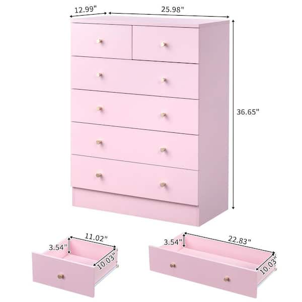 Karl home Pink 6-Drawer 25. 98 in. Wide Chest of Drawers