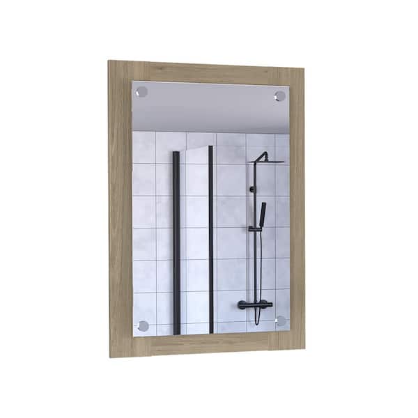 Unbranded 19.6 in. W x 27.5 in. H Rectangular Wood Framed Wall Bathroom Vanity Mirror in Light Pine for Bathroom