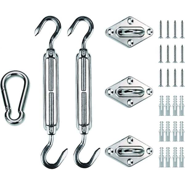 8 in. Stainless Steel Triangle Shade Sail Hardware Kit for Heavy Duty Sun Shade Installation for Deck Garden Lawn Patio