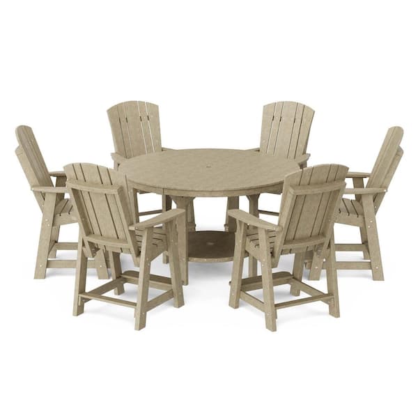 Heritage Weathered Wood 7-Piece Plastic Outdoor Patio 60" Counter Height Dining Set