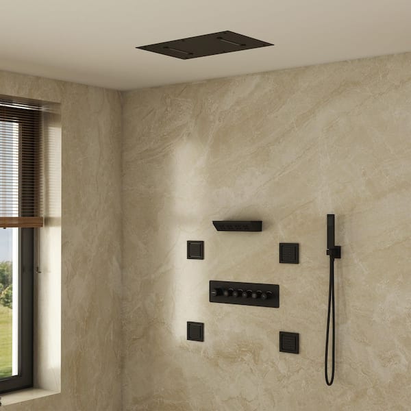 Single-Handle 5-Spray Rectangular Shower Faucet 2.5 GPM with Body Spray in. Matte Black, Valve Included