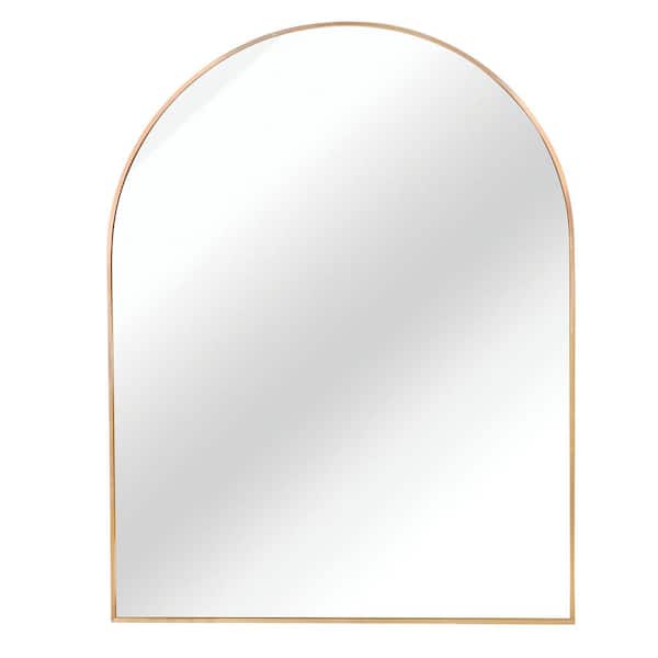 30 in. W x 40 in. H Arched Shaped Aluminum Framed Bathroom Mirror Wall Mirror in Gold