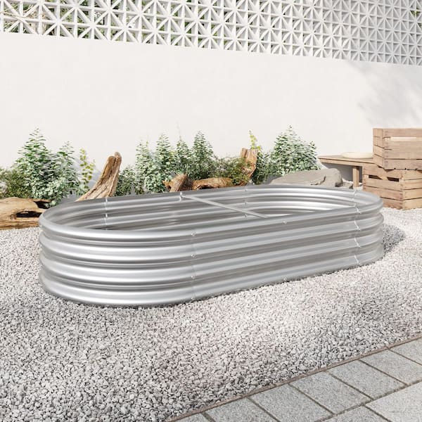 2-Pieces 6 x 3 x 1 ft. Outdoor Silver Galvanized Metal Planter Raised Garden Bed Kit Vegetables Herbs, Rust-Resistant