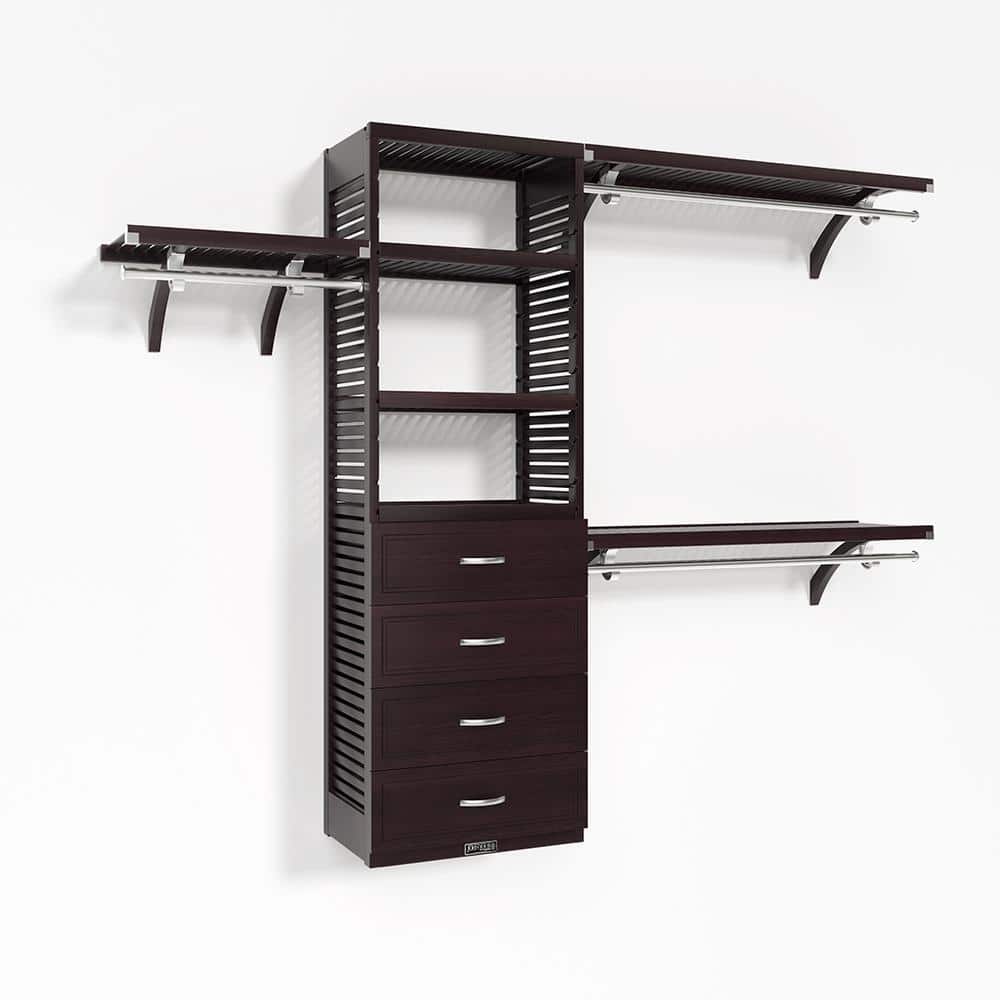 72 in. W - 120 in. W Espresso Walk in with 4 Drawers 16 in. Shelf Wood Closet System price history on PriceWatchPro