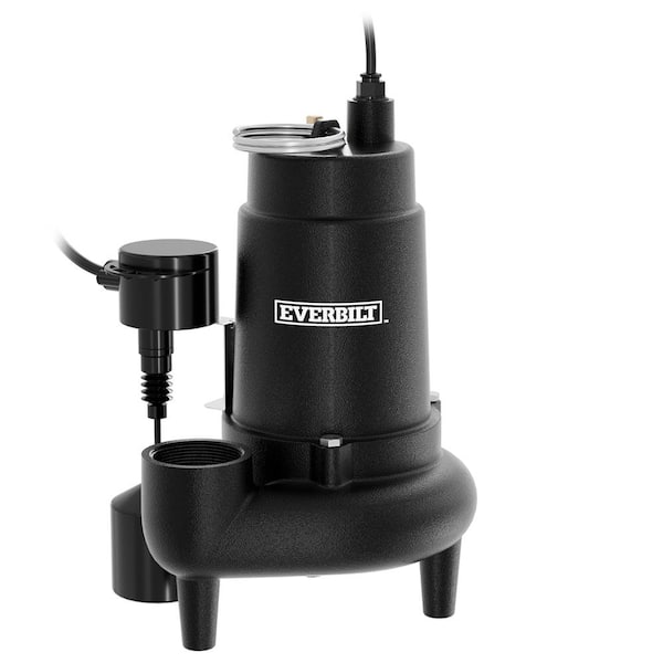 Everbilt Pompe à eaux usées, Heavy Duty, 9910GPH, 6 / 10HP, Fonte, Grand  Angle on / off