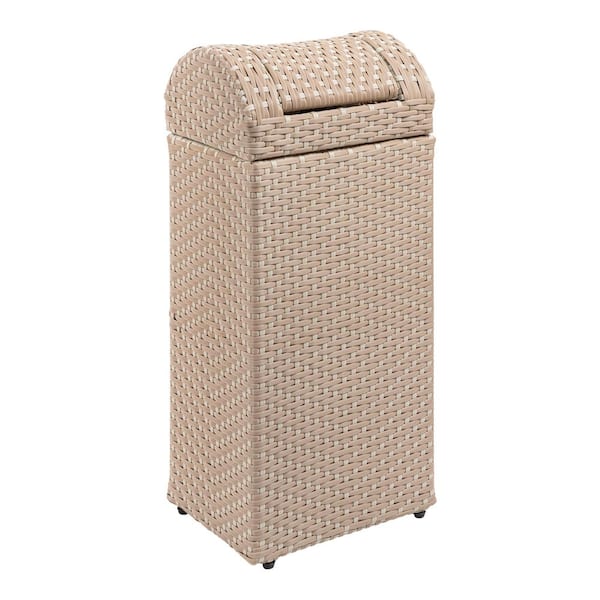 Darla 14.27 Gal. All-Weather Wicker/Metal Swing Top Lid Hideaway Outdoor Trash Can, Light Pink/White