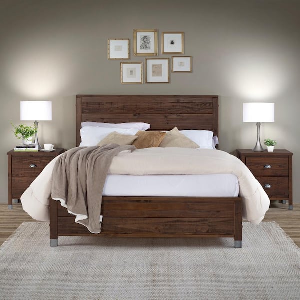 Camaflexi Baja Walnut Queen Size Panel Headboard Platform Bed