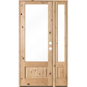 50 in. x 96 in. Farmhouse Knotty Alder Left-Hand/Inswing 3/4 Lite Clear Glass Unfinished Wood Prehung Front Door w/RSL