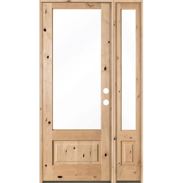 Krosswood Doors 50 in. x 96 in. Farmhouse Knotty Alder Left-Hand/Inswing 3/4 Lite Clear Glass Unfinished Wood Prehung Front Door w/RSL