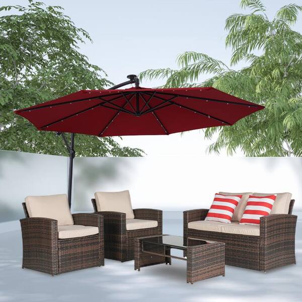 SUNRINX 4-Piece Wicker Conversation Set in Beige Cushions