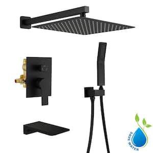 Viki 3-Spray Patterns with 1.8 GPM 12 in. Wall Mount Dual Shower Heads with Waterfall faucet in Matte Black
