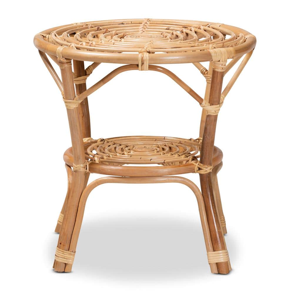 Cariel 21.5" Natural Brown Rattan Round Coffee Table with Storage
