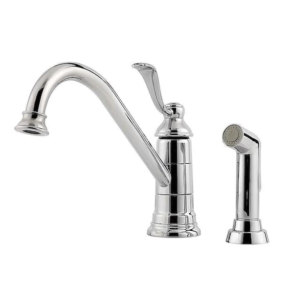 Pfister Portland Single-Handle Standard Kitchen Faucet with Side Sprayer in Polished Chrome