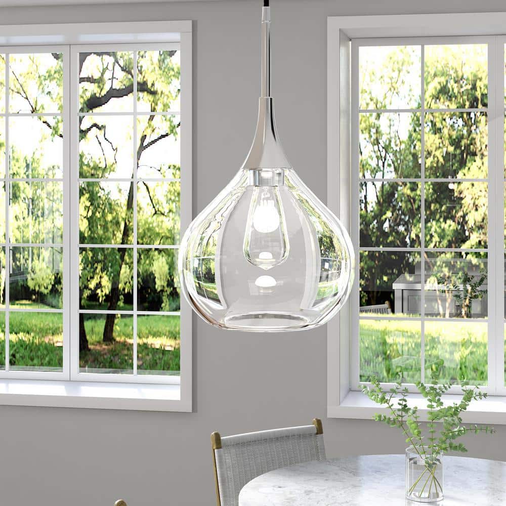 Ida 9.5" Polished Nickel and Clear Glass Pendant Light