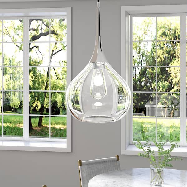 Ida 1-Light Polished Nickel Pendant with Clear Glass Shade
