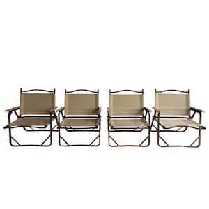 4-Piece Natural Brown Aluminum Oxford Fabric Portable Folding Lawn Chairs Small Size for Camping