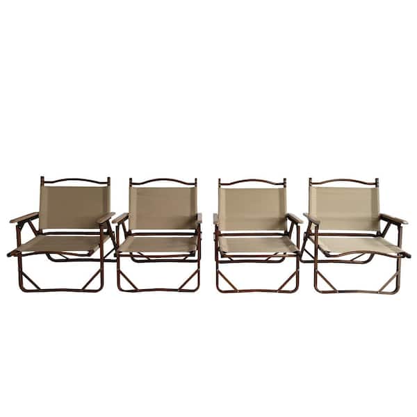 Zeus & Ruta 4-Piece Natural Brown Aluminum Oxford Fabric Portable Folding Lawn Chairs Small Size for Camping