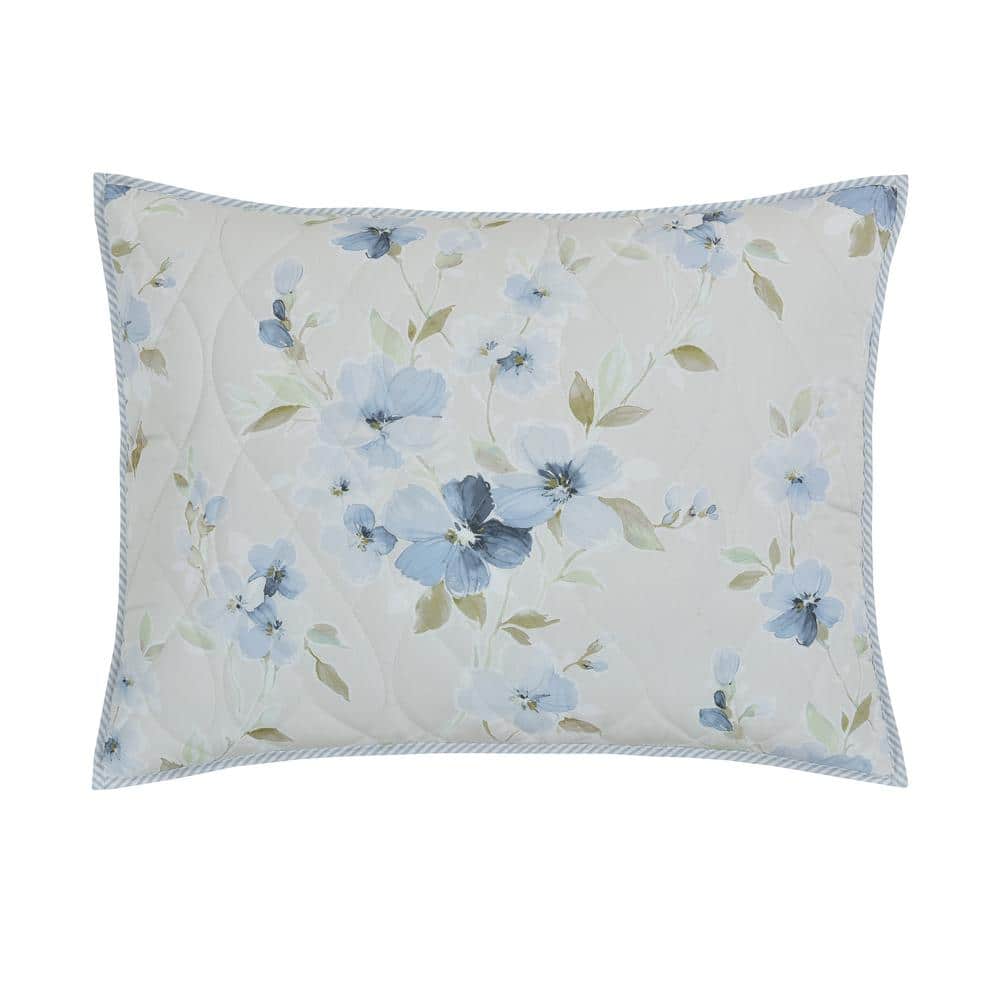 Cecile Blue Cotton King Quilted Sham