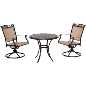 Fontana 3-Piece Aluminum Outdoor Bistro Set with 2 Sling Swivel Rockers and a 32 in. Cast-Top Table