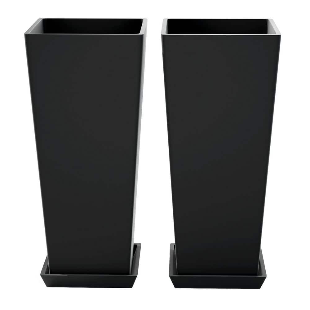 Tall Plastic Planters-Black Outdoor/Indoor Garden Pots (10 in. L x 10 in. W x 24 in. H)(2-Pack) price history on PriceWatchPro