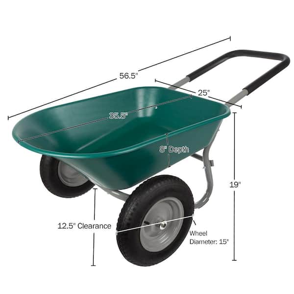 Earth Worth 683664DRC 5 cu. ft. 300 lbs. Weight Capacity Heavy-Duty Dual Wheel Wheelbarrow Garden Cart - 2
