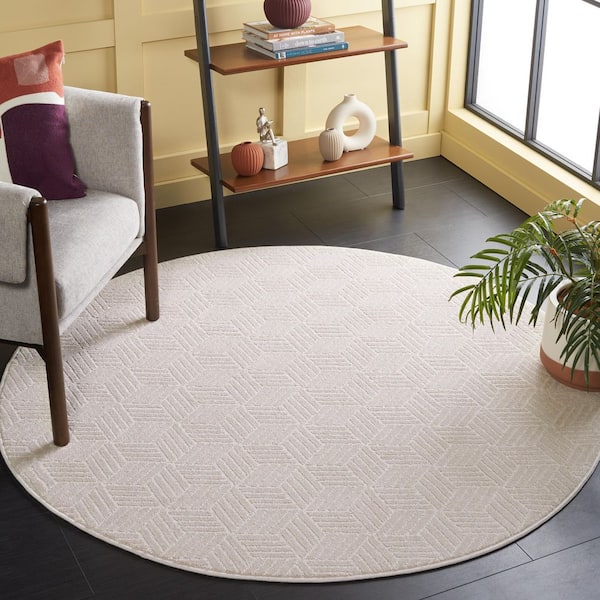 Pattern And Solid 5 ft. x 5 ft. Round Ivory Solid Cubed Area Rug
